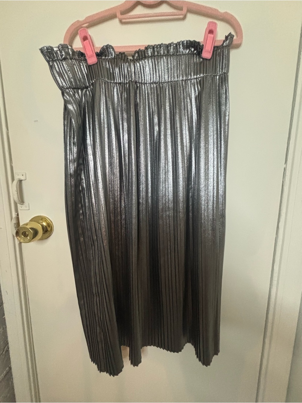 INC International Concepts Metallic Silver Pleated Midi Skirt
